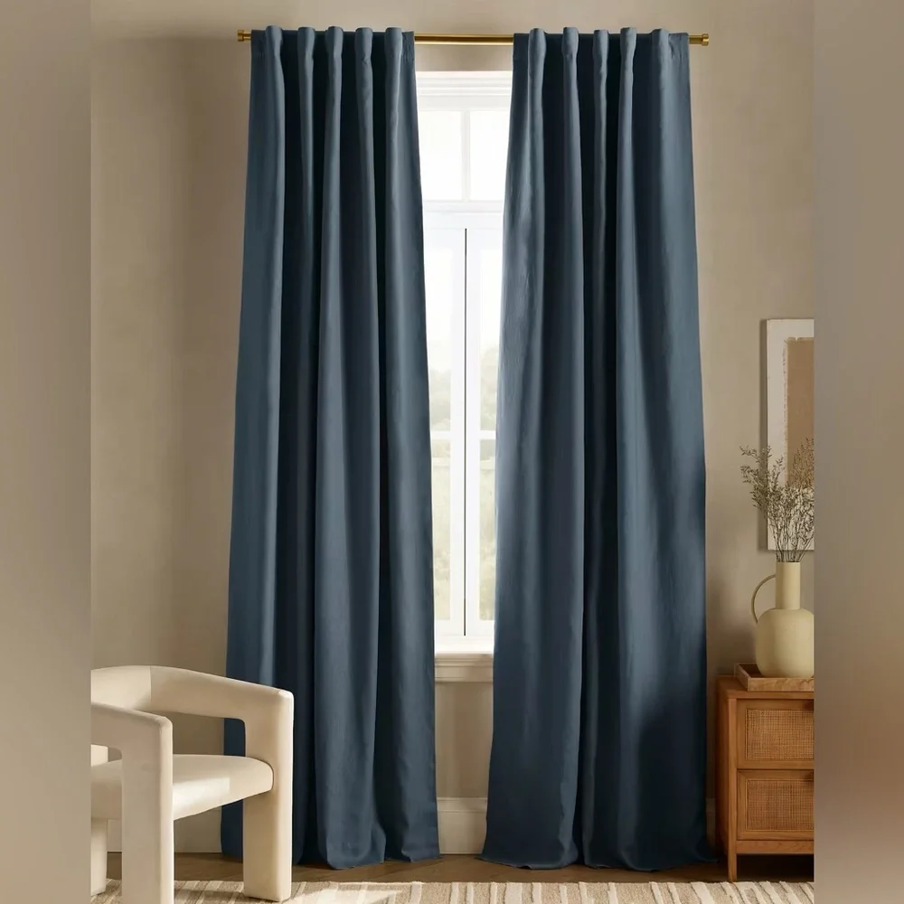 Quince European Linen Room Darkening Curtain in Chambray 48x96